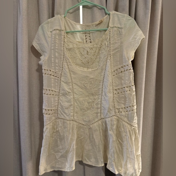 Meadow Rue Tops - Anthropologie Meadow Rue Women’s Lace Panel Cream Boho Tunic Top XS